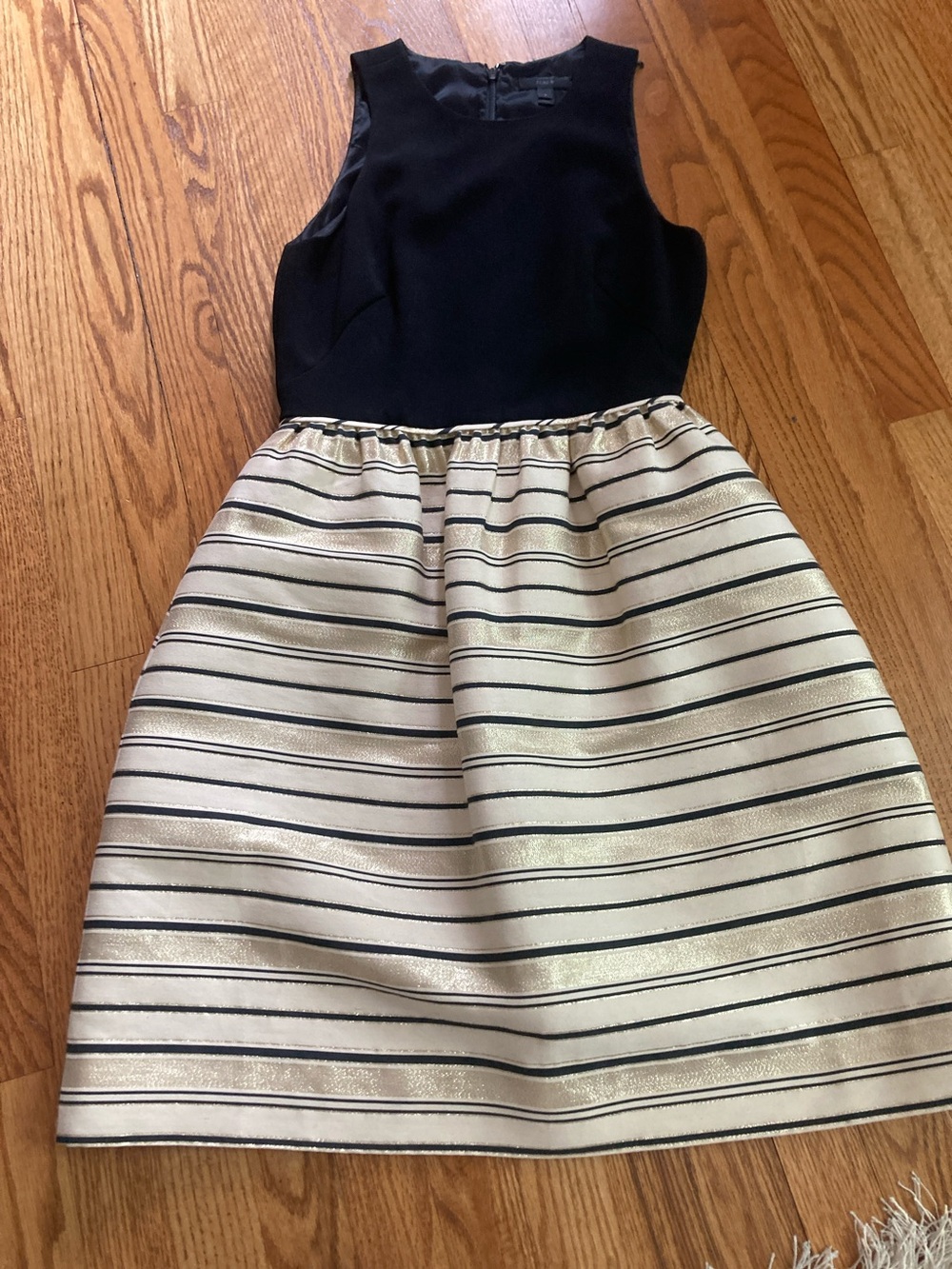 J. Crew Black Bodice Ivory and Black Striped Party Dress